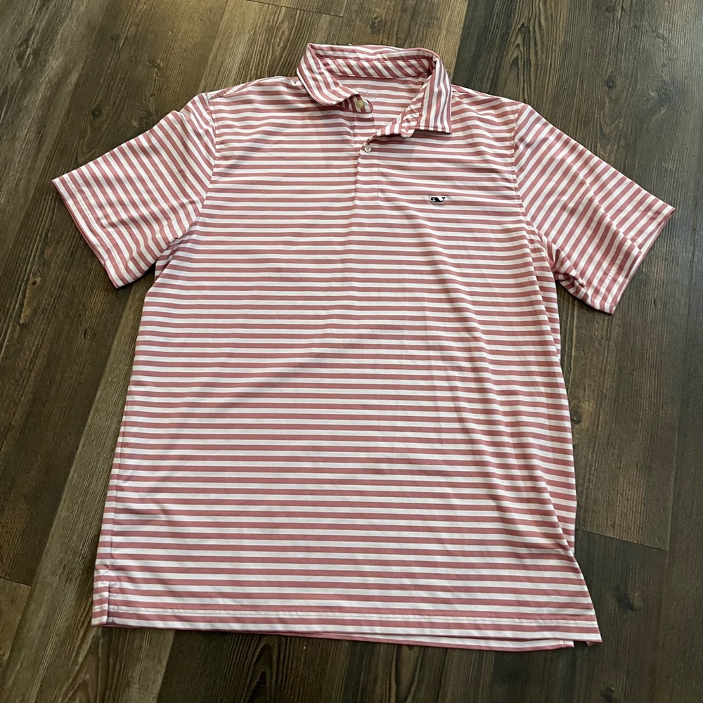 Vineyard Vines Men's Performance Pique Polo Lake Stripe in Beach Rose $85.00 XL